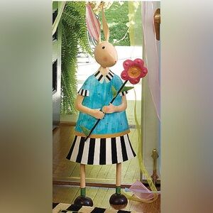 RARE Retired MacKenzie-Childs “Mrs. Hop” Rabbit Statue 41.75” Hand Painted Metal